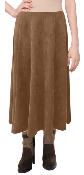 Brown suede flared skirt best sale